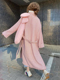 Aurohaya Plaid Wool Coat Long Double Breasted Belted Houndstooth Overcoat Women Elegant Casual