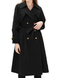 Aurohaya Elegant Double Breasted Wool Coat with Belt, Pockets Long Sleeves for Women Oversized, Casual, Fashionable Winter Outerwear