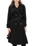 Aurohaya Elegant Double Breasted Wool Coat with Belt, Pockets Long Sleeves for Women Oversized, Casual, Fashionable Winter Outerwear
