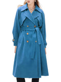 Aurohaya Elegant Double Breasted Wool Coat with Belt, Pockets Long Sleeves for Women Oversized, Casual, Fashionable Winter Outerwear