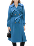 Aurohaya Elegant Double Breasted Wool Coat with Belt, Pockets Long Sleeves for Women Oversized, Casual, Fashionable Winter Outerwear