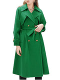 Aurohaya Elegant Double Breasted Wool Coat with Belt, Pockets Long Sleeves for Women Oversized, Casual, Fashionable Winter Outerwear