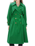 Aurohaya Elegant Double Breasted Wool Coat with Belt, Pockets Long Sleeves for Women Oversized, Casual, Fashionable Winter Outerwear