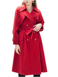 Aurohaya Elegant Double Breasted Wool Coat with Belt, Pockets Long Sleeves for Women Oversized, Casual, Fashionable Winter Outerwear