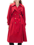 Aurohaya Elegant Double Breasted Wool Coat with Belt, Pockets Long Sleeves for Women Oversized, Casual, Fashionable Winter Outerwear