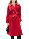 Aurohaya Elegant Double Breasted Wool Coat with Belt, Pockets Long Sleeves for Women Oversized, Casual, Fashionable Winter Outerwear