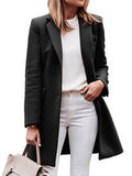 Aurohaya Elegant Wool Coat with Single Breasted Button Closure, Long Sleeves Pockets for Women Classic Black, Casual Fashionable Outerwear