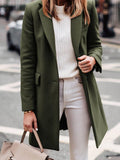 Aurohaya Elegant Wool Coat with Single Breasted Button Closure, Long Sleeves Pockets for Women Classic Black, Casual Fashionable Outerwear