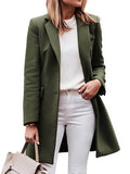 Aurohaya Elegant Wool Coat with Single Breasted Button Closure, Long Sleeves Pockets for Women Classic Black, Casual Fashionable Outerwear