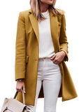 Aurohaya Elegant Wool Coat with Single Breasted Button Closure, Long Sleeves Pockets for Women Classic Black, Casual Fashionable Outerwear