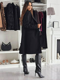 Aurohaya Women's Mid-Length Solid Buttoned Coat with Lapel Collar Pockets
