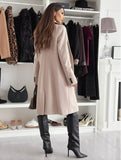 Aurohaya Women's Mid-Length Solid Buttoned Coat with Lapel Collar Pockets
