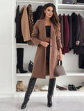Aurohaya Women's Mid-Length Solid Buttoned Coat with Lapel Collar Pockets