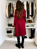 Women's Long Double-Breasted Belted Wool-Look Coat Black Polyester Winter Coat