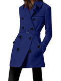 Aurohaya Women's Wool Blend Double Breasted Belted Coat Elegant Mid-Length Lapel Winter Jacket