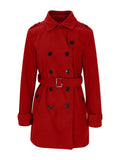 Aurohaya Women's Wool Blend Double Breasted Belted Coat Elegant Mid-Length Lapel Winter Jacket