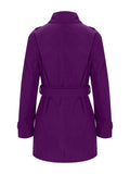 Aurohaya Women's Wool Blend Double Breasted Belted Coat Elegant Mid-Length Lapel Winter Jacket