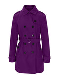 Aurohaya Women's Wool Blend Double Breasted Belted Coat Elegant Mid-Length Lapel Winter Jacket