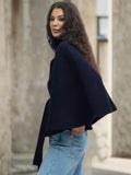 Aurohaya Chic Women's Wool Poncho Coat with Belt and High Collar, Casual Oversized Cape Jacket