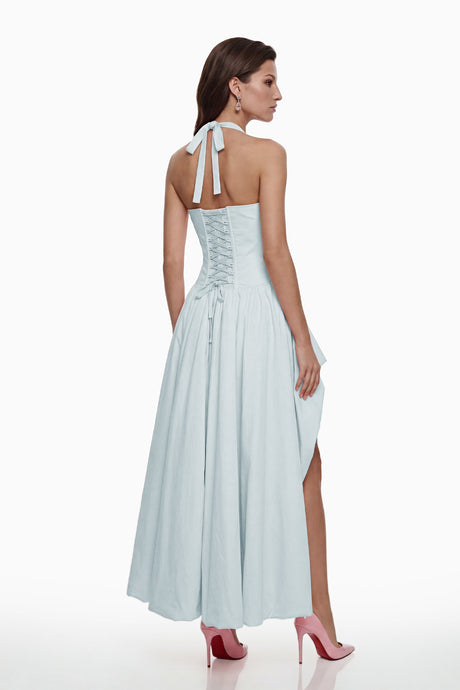 Aurohaya Caiya Blue Sleeveless Maxi Dress with Slit