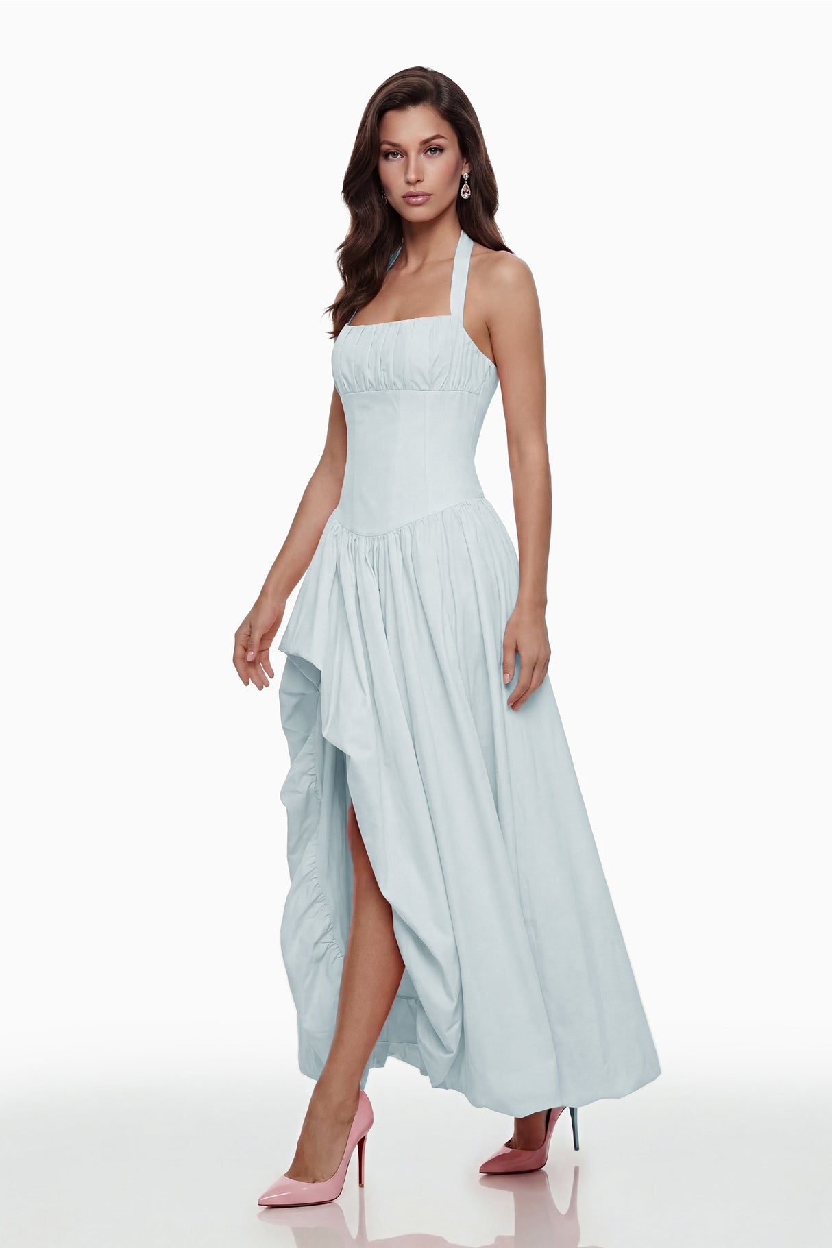 Aurohaya Caiya Blue Sleeveless Maxi Dress with Slit