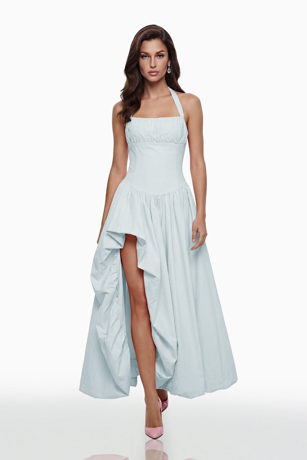 Aurohaya Caiya Blue Sleeveless Maxi Dress with Slit