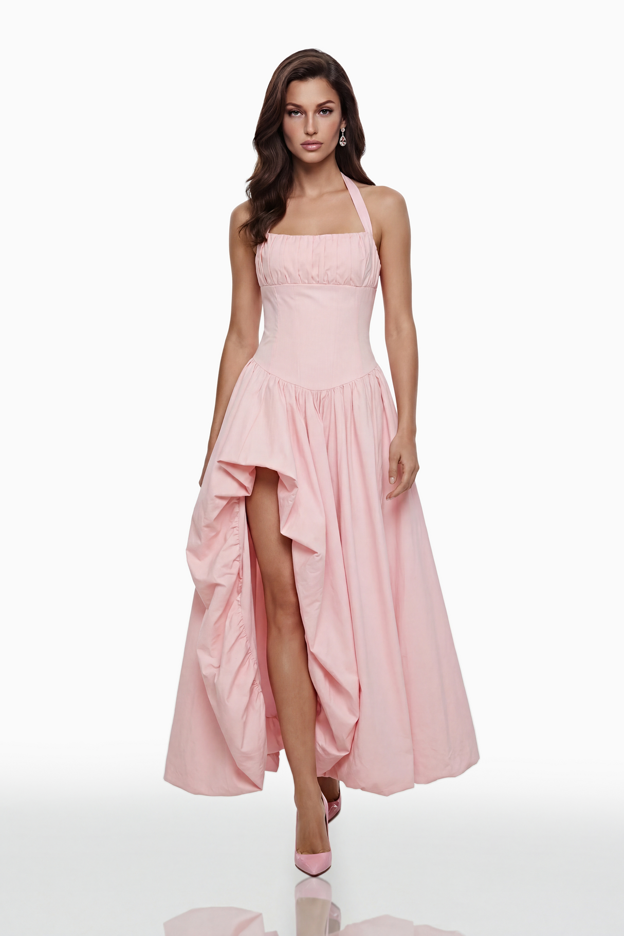 Aurohaya Caiya Pink Sleeveless Maxi Dress with Slit