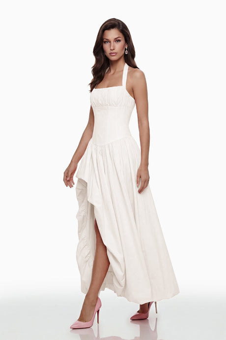 Aurohaya Caiya White Sleeveless Maxi Dress with Slit