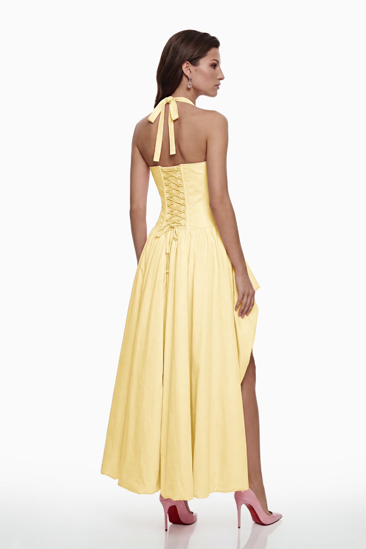 Aurohaya Caiya Yellow Sleeveless Maxi Dress with Slit