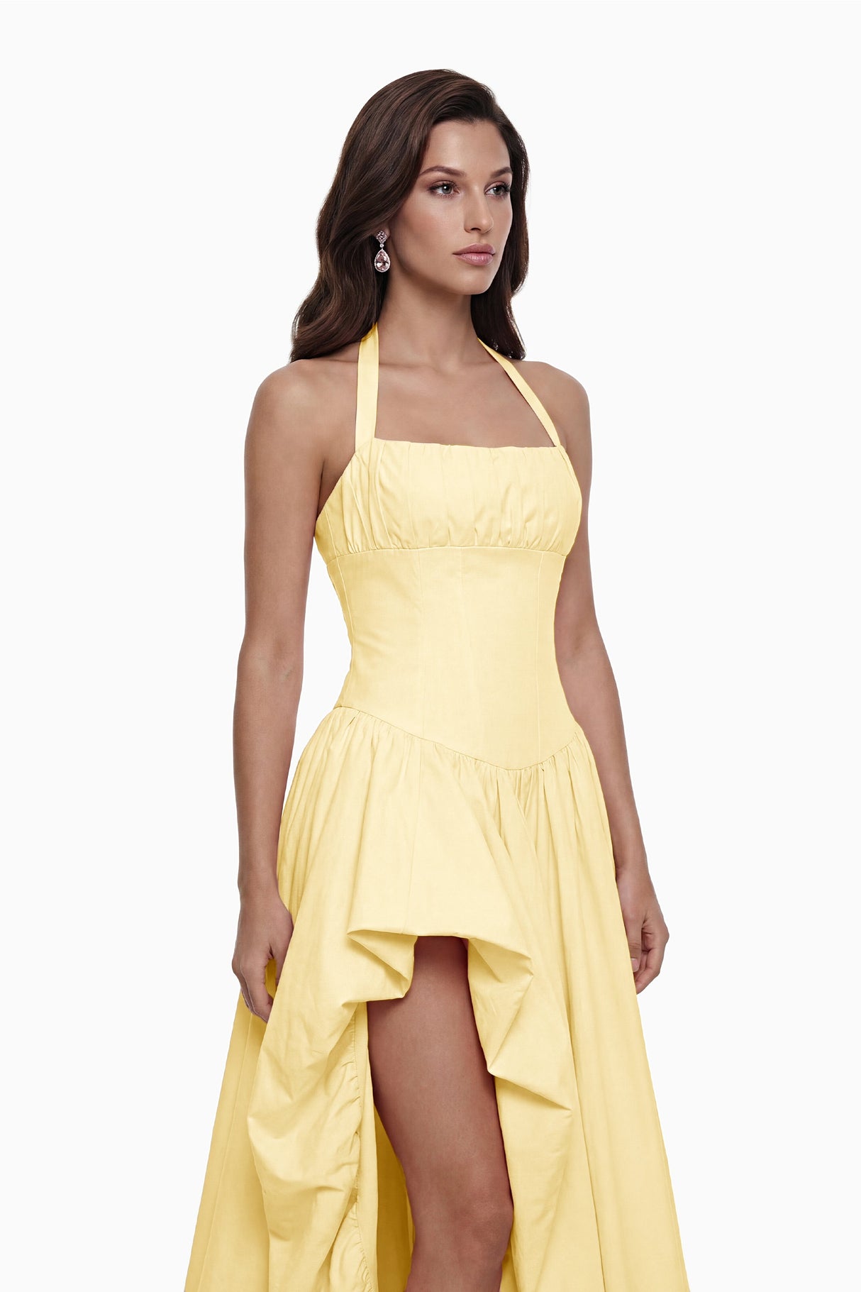 Aurohaya Caiya Yellow Sleeveless Maxi Dress with Slit