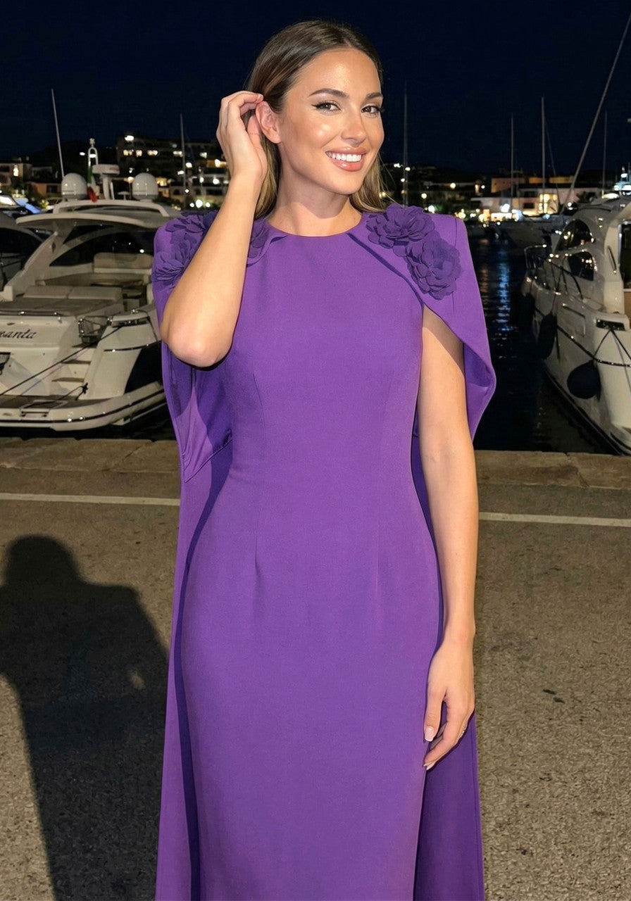 Floral Detail Cape Maxi Dress Purple