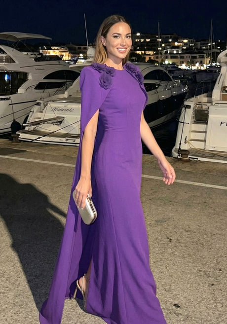 Floral Detail Cape Maxi Dress Purple