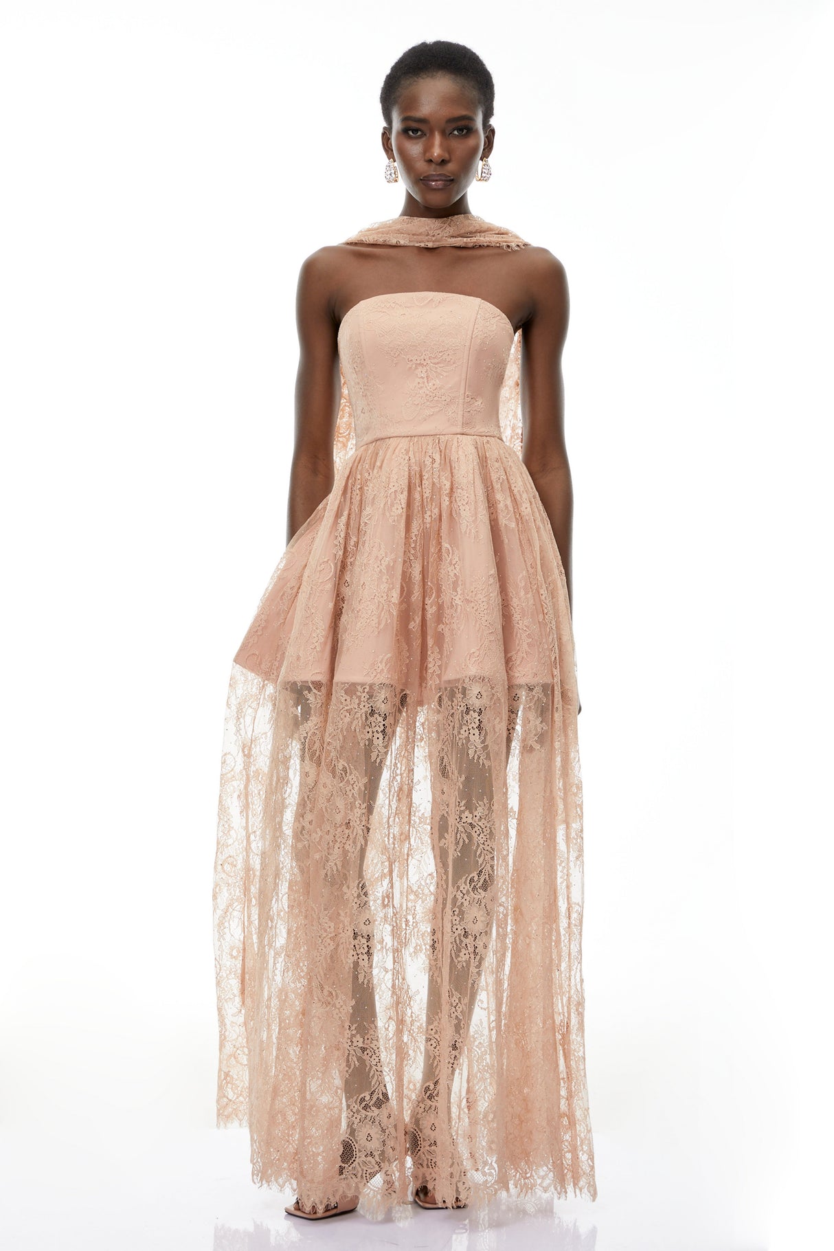 Aurohaya Cassidy Pink Floral Appliqué Maxi Dress