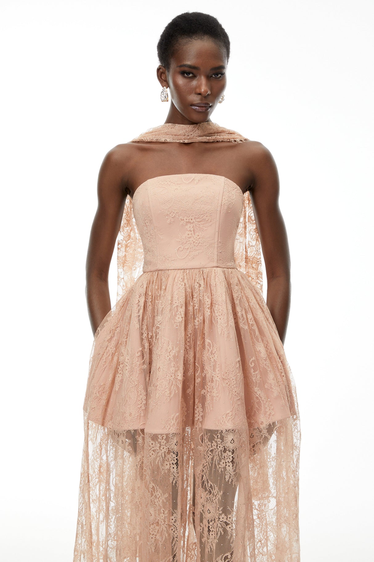 Aurohaya Cassidy Pink Floral Appliqué Maxi Dress
