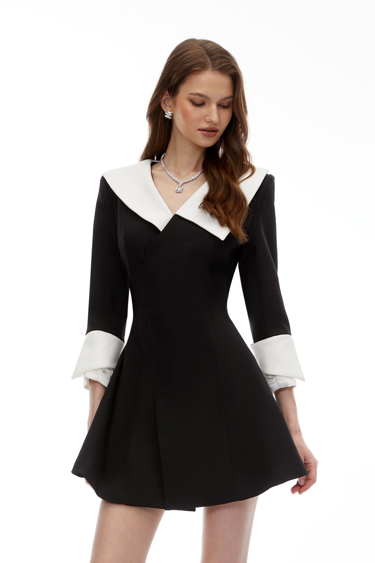 Aurohaya Celestine Black V-Neck Color Block Mini Dress