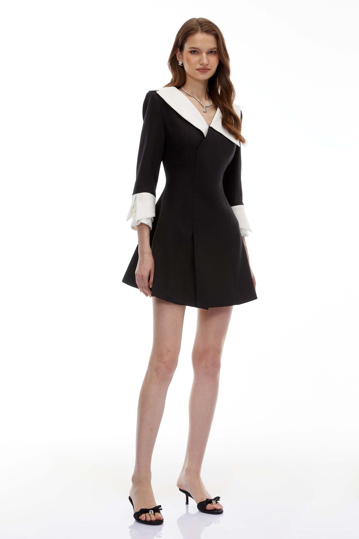 Aurohaya Celestine Black V-Neck Color Block Mini Dress
