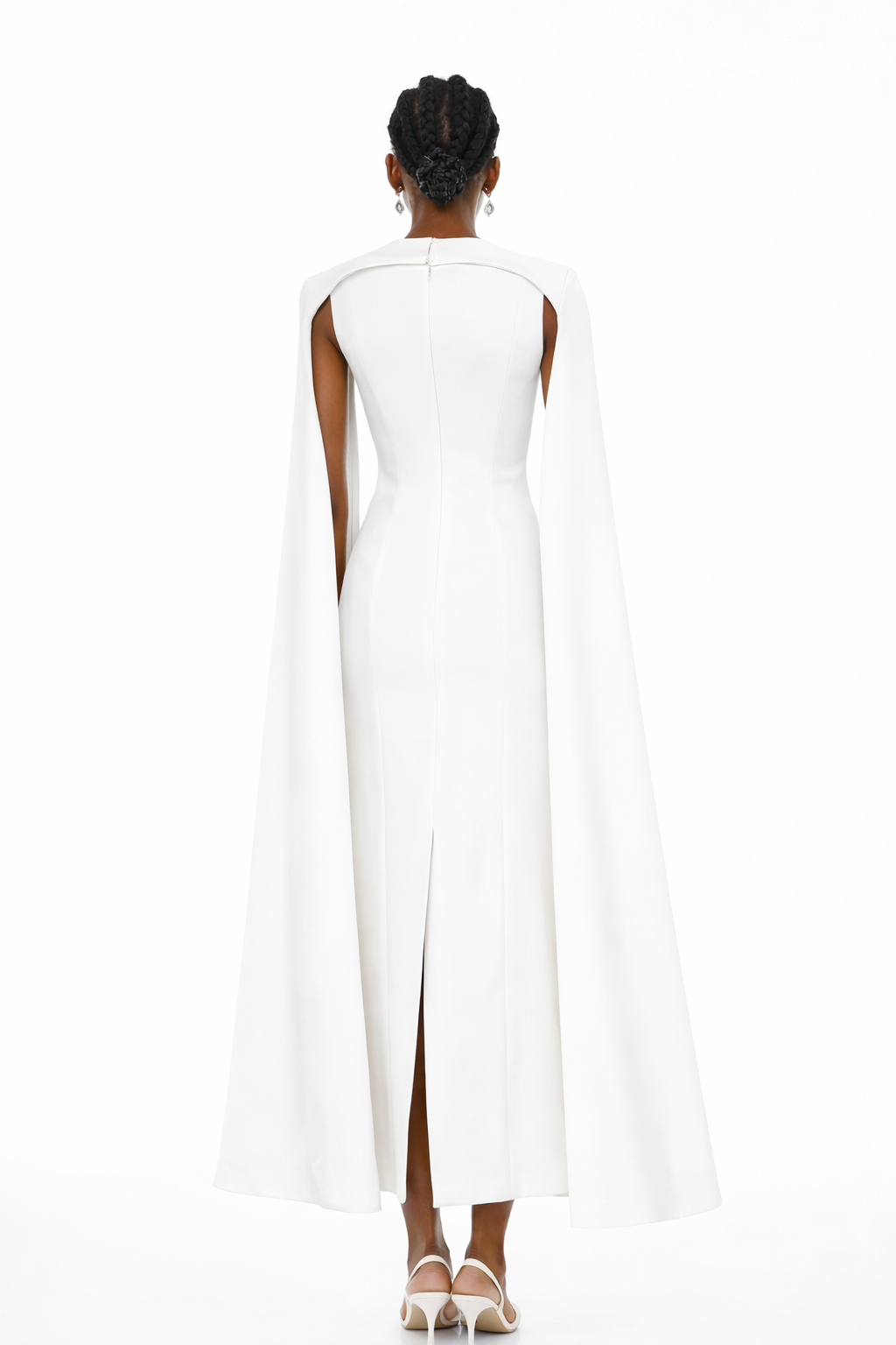 Aurohaya Brynja White Cape Design Maxi Gown