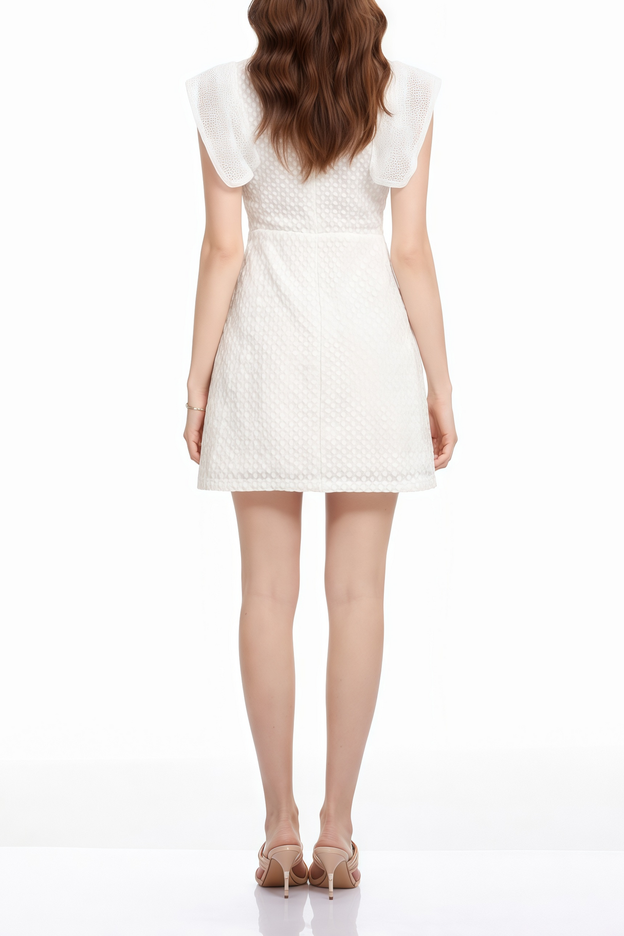 Aurohaya Cire White Embellished Mini Dress with Cap Sleeves
