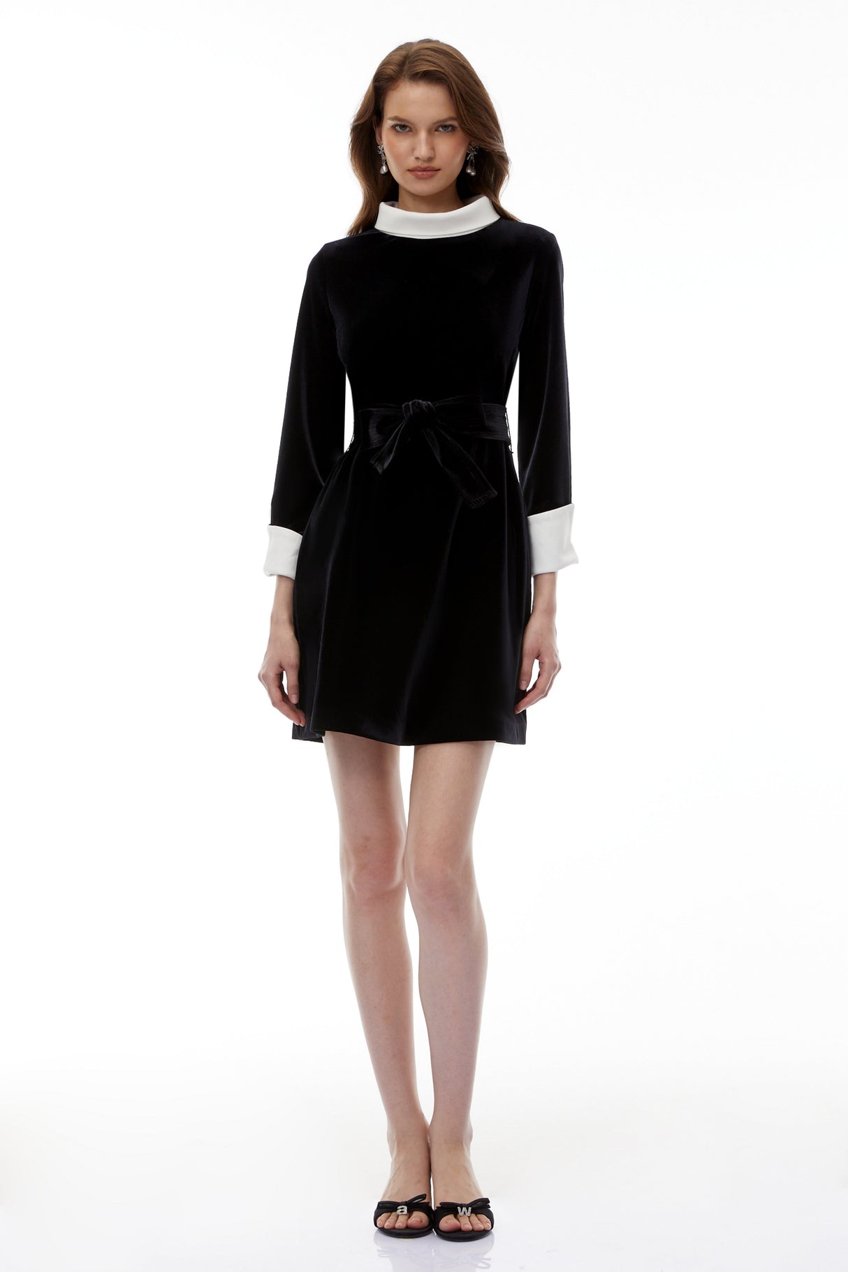Aurohaya Clementine Black Belted Velvet Mini Dress