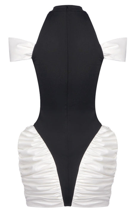 Cold Shoulder Ruched Dress Black White