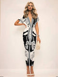 Distinctive Printed V-Neck Midi Dress