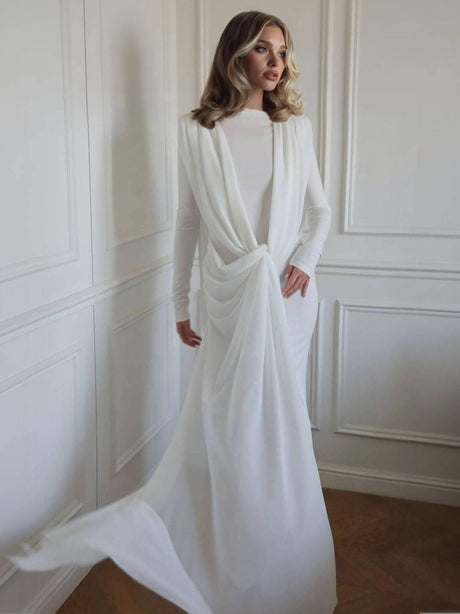 Aurohaya Irregular Ribbon Design Maxi Dress White