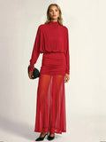 Fake two-piece hip-wrapped Tulle Splicing Maxi Dress