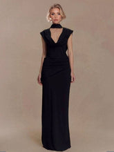 Swing Collar Scarf Pleated Maxi Dress