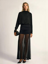 Aurohaya Fake two-piece hip-wrapped Tulle Splicing Maxi Dress Black