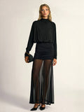 Fake two-piece hip-wrapped Tulle Splicing Maxi Dress