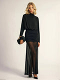 Fake two-piece hip-wrapped Tulle Splicing Maxi Dress