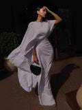 Boat Neck Pleated Slim Fit Maxi Dress