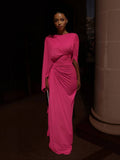 Boat Neck Pleated Slim Fit Maxi Dress