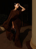Boat Neck Pleated Slim Fit Maxi Dress